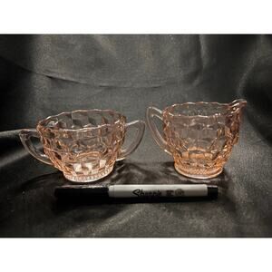 Vintage Pink Depression Glass -Creamer and Sugar Set
